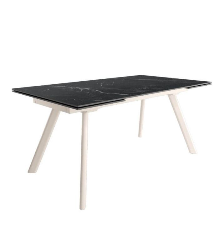 Mesa Comedor Extensible Tasman 160 Cm, Acabado sobre Marquina y patas Marfil | SAYEZ |