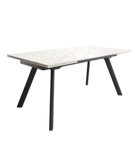Mesa Comedor Extensible Tasman 160 Cm, Acabado sobre Carrara y patas Negro | SAYEZ |