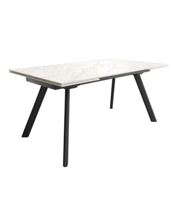 Mesa Comedor Extensible Tasman 160 Cm, Acabado sobre Carrara y patas Negro | SAYEZ |