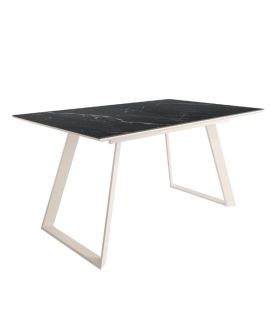 Mesa Comedor Extensible Sena Porcelánica 140 Cm, Acabado sobre Marquina y patas Marfil |SAYEZ|
