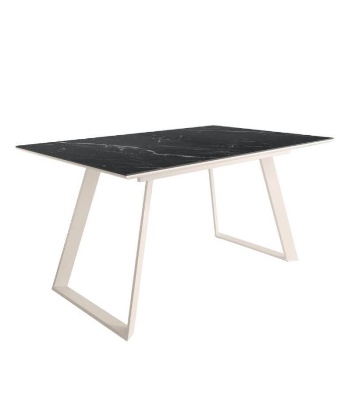 Mesa Comedor Extensible Sena Porcelánica 140 Cm, Acabado sobre Marquina y patas Marfil |SAYEZ|