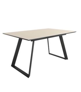 Mesa Comedor Extensible Sena Porcelánica 140 Cm, Acabado sobre Beige y patas Negro|SAYEZ|