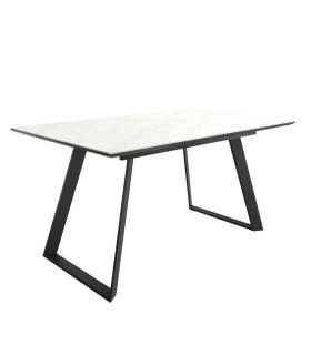 Mesa Comedor Extensible Sena Porcelánica 140 Cm, Acabado sobre Carrara y patas Negro|SAYEZ|