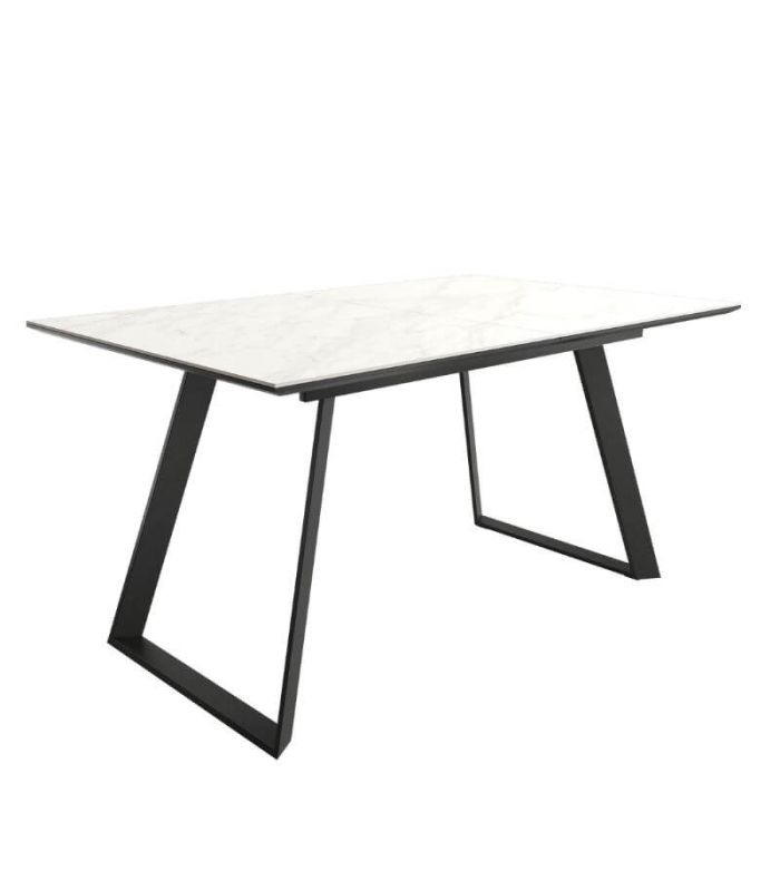Mesa Comedor Extensible Sena Porcelánica 140 Cm, Acabado sobre Carrara y patas Negro|SAYEZ|