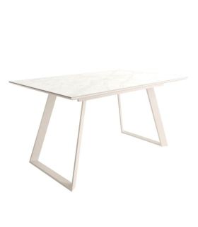 Mesa Comedor Extensible Sena Porcelánica 160 Cm, Acabado sobre Carrara y patas Marfil |SAYEZ|