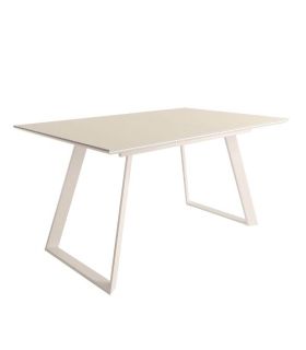 Mesa Comedor Extensible Sena Porcelánica 160 Cm, Acabado sobre Beige y patas Marfil |SAYEZ|