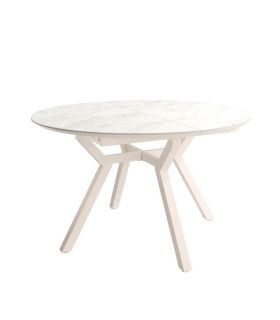 Mesa Comedor Extensible Ross Porcelánica 100 Cm, Acabado sobre Carrara y patas Marfil |SAYEZ|