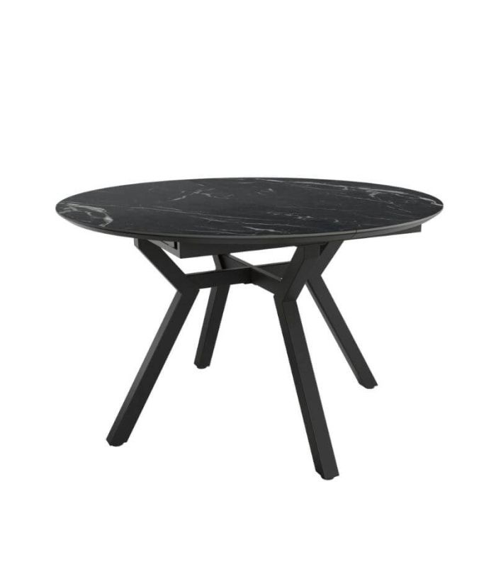 Mesa Comedor Extensible Ross Porcelánica 100 Cm, Acabado sobre Marquina y patas Negro |SAYEZ|