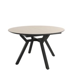 Mesa Comedor Extensible Ross Porcelánica 120 Cm, Acabado sobre Beige y patas Negro |SAYEZ|
