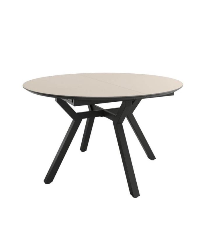 Mesa Comedor Extensible Ross Porcelánica 120 Cm, Acabado sobre Beige y patas Negro |SAYEZ|
