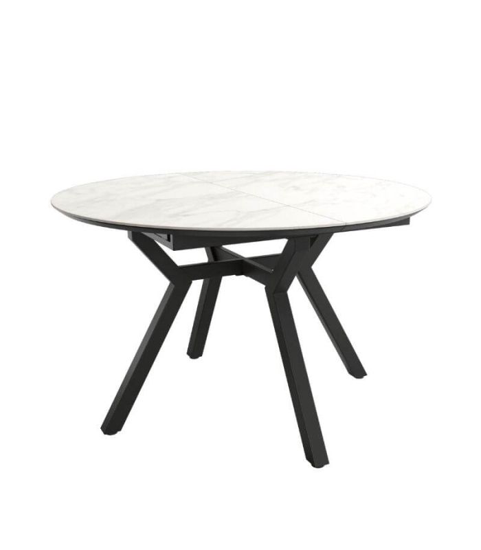 Mesa Comedor Extensible Ross Porcelánica 120 Cm, Acabado sobre Marquina y patas Marfil|SAYEZ|