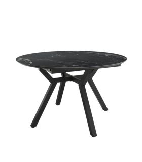 Mesa Comedor Extensible Ross Porcelánica 120 Cm, Acabado sobre Marquina y patas Negro |SAYEZ|