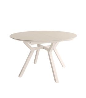 Mesa Comedor Extensible Ross Porcelánica 120 Cm, Acabado sobre Beige y patas Marfil |SAYEZ|