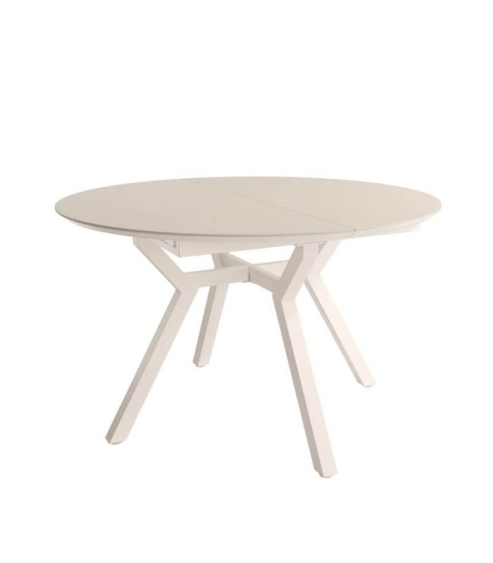Mesa Comedor Extensible Ross Porcelánica 120 Cm, Acabado sobre Beige y patas Marfil |SAYEZ|