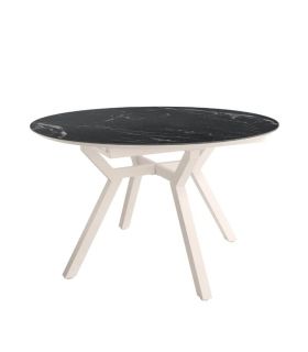 Mesa Comedor Extensible Ross Porcelánica 120 Cm, Acabado sobre Marquina y patas Marfil|SAYEZ|