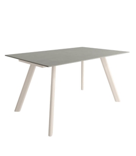 Mesa Comedor Fija Omán Porcelánica 160 Cm, Acabado sobre Porland y patas Marfil |SAYEZ|