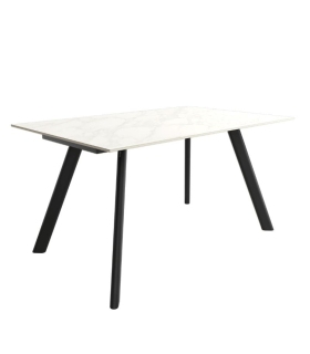 Mesa Comedor Fija Omán Porcelánica 160 Cm, Acabado sobre Carrara y patas Negro |SAYEZ|