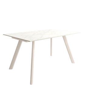 Mesa Comedor Fija Omán Porcelánica 160 Cm, Acabado sobre Carrara y patas Marfil |SAYEZ|