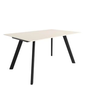 Mesa Comedor Fija Omán Porcelánica 180 Cm, Acabado sobre Arena y patas Negro |SAYEZ|