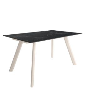 Mesa Comedor Fija Omán Porcelánica 180 Cm, Acabado sobre Marquina y patas Marfil |SAYEZ|