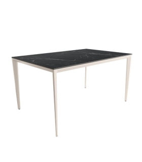 Mesa Comedor Fija Cortés Porcelánica 180 Cm, Acabado sobre Marquina y patas Marfil |SAYEZ|