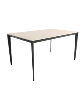 Mesa Comedor Fija Cortés Porcelánica 180 Cm, Acabado sobre Arena y patas Negro|SAYEZ|