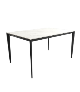 Mesa Comedor Fija Cortés Porcelánica 180 Cm, Acabado sobre Carrara y patas Negro|SAYEZ|