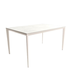 Mesa Comedor Fija Cortés Porcelánica 160 Cm, Acabado sobre Carrara y patas Marfil |SAYEZ|