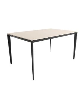 Mesa Comedor Fija Cortés Porcelánica 140 Cm, Acabado sobre Arena y patas Negro|SAYEZ|