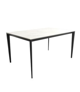 Mesa Comedor Fija Cortés Porcelánica 140 Cm, Acabado sobre Carrara y patas Negro|SAYEZ|