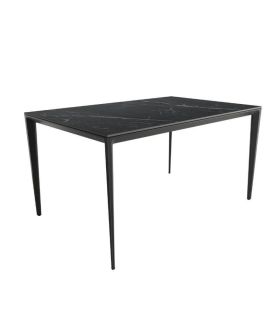Mesa Comedor Fija Cortés Porcelánica 140 Cm, Acabado sobre Marquina y patas Negro|SAYEZ|