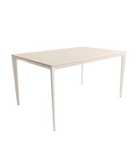 Mesa Comedor Fija Cortés Porcelánica 140 Cm, Acabado sobre Arena y patas Marfil |SAYEZ|