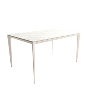 Mesa Comedor Fija Cortés Porcelánica 140 Cm, Acabado sobre Carrara y patas Marfil |SAYEZ|