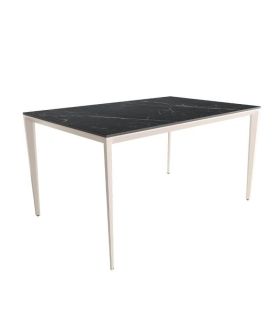 Mesa Comedor Fija Cortés Porcelánica 140 Cm, Acabado sobre Marquina y patas Marfil |SAYEZ|