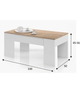 Mesa Centro Elevable Mediterráneo Roble Canadian y Blanco Artik 100 cm, pictograma |SAYEZ|