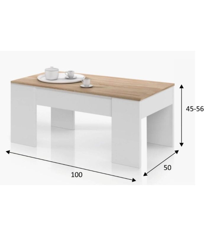 Mesa Centro Elevable Mediterráneo Roble Canadian y Blanco Artik 100 cm, pictograma |SAYEZ|