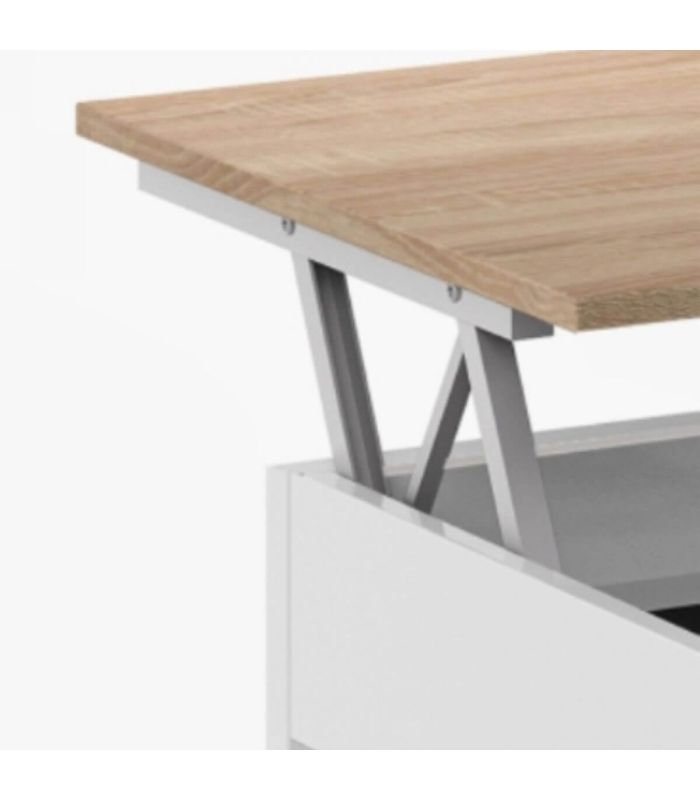 Mesa Centro Elevable Mediterráneo Roble Canadian y Blanco Artik 100 cm |SAYEZ|
