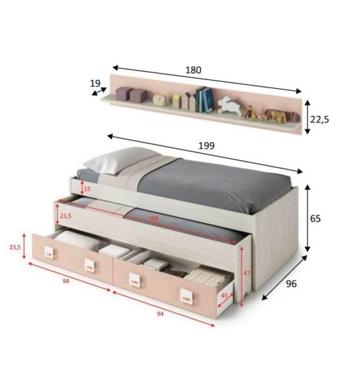 Cama doble juvenil Nube Rosa y Blanco Alpe, pictograma|SAYEZ|
