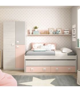 Cama doble juvenil Nube Rosa y Blanco Alpe, en ambiente |SAYEZ|
