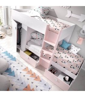Cama tren Groe Juvenil Blanco y Rosa, en ambiente|SAYEZ|