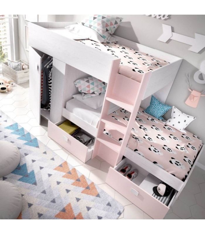 Cama tren Groe Juvenil Blanco y Rosa, en ambiente|SAYEZ|