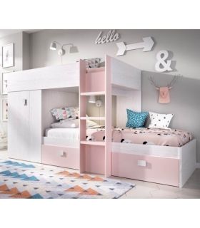 Cama tren Groe Juvenil Blanco y Rosa, en ambiente|SAYEZ|