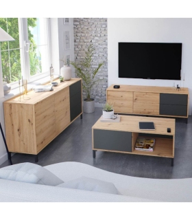 Aparador Brooklyn Roble Nodi y Gris Antracita, en ambiente |SAYEZ|