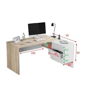 Mesa escritorio con cajonera y estante Blanco y Roble Canadian |SAYEZ|