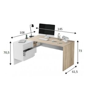Mesa escritorio con cajonera y estante Blanco y Roble Canadian |SAYEZ|