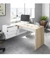 Mesa escritorio con cajonera y estante Blanco y Roble Canadian, en ambiente |SAYEZ|