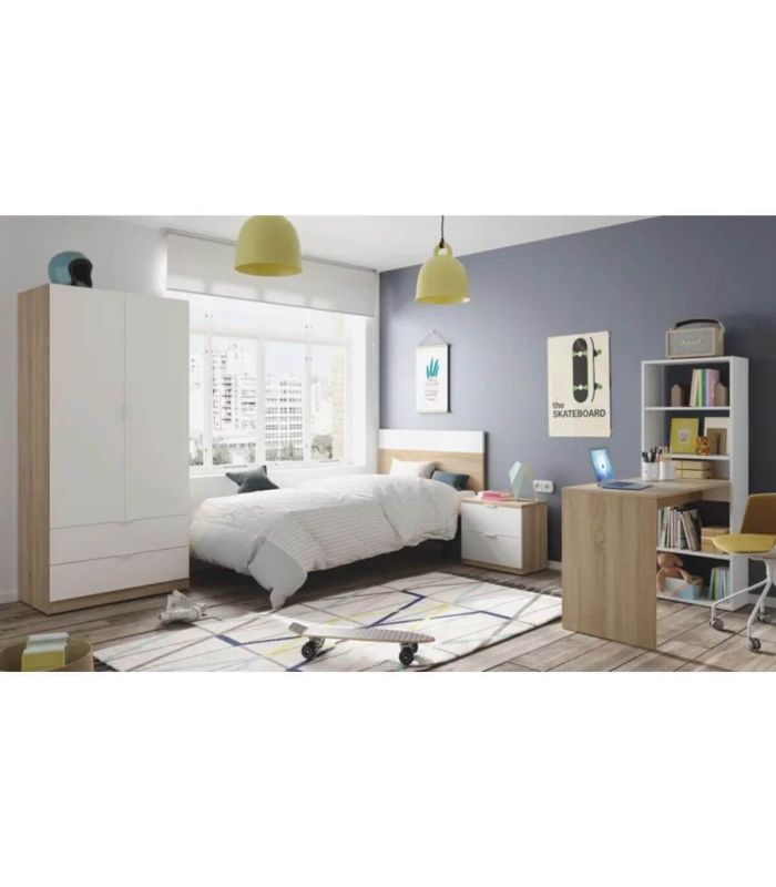 Escritorio con estantería Duplo Roble Canadian-Blanco artik, en ambiente |SAYEZ|