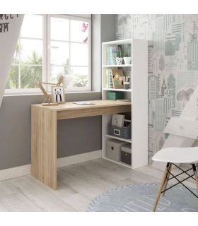 Escritorio con estantería Duplo Roble Canadian-Blanco artik, en ambiente|SAYEZ|