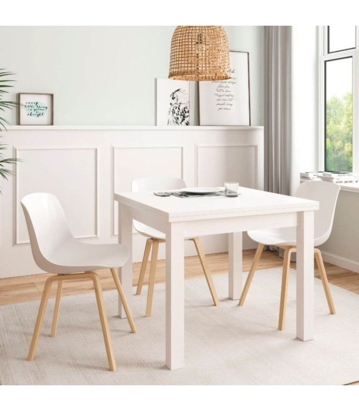 Mesa Comedor Cuadrada 90x90 Extensible Blanco Polar, en ambiente|SAYEZ|