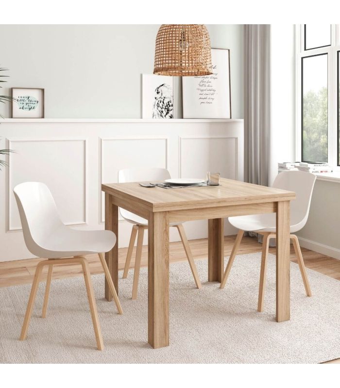 Mesa Comedor Cuadrada 90x90 Extensible Natural, en ambiente |SAYEZ|
